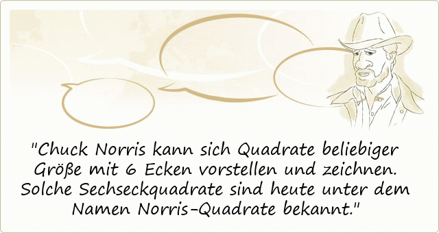 Chuck Norris kann sich Quadrate beliebiger Größe mit 6 Ecken vorstellen und zeichnen. Solche Sechseckquadrate sind heute unter dem Namen Norris-Quadrate bekannt.