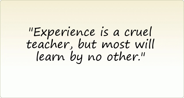 Experience is a cruel teacher, but most will learn by no other.